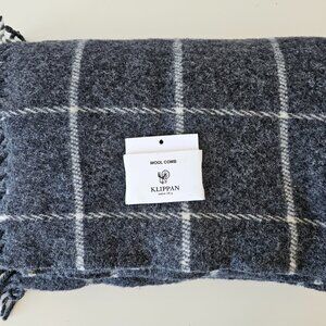 New KLIPPAN Of Sweden Lambs Wool Virgin Island Dark Grey Throw Blanket 52"x79"